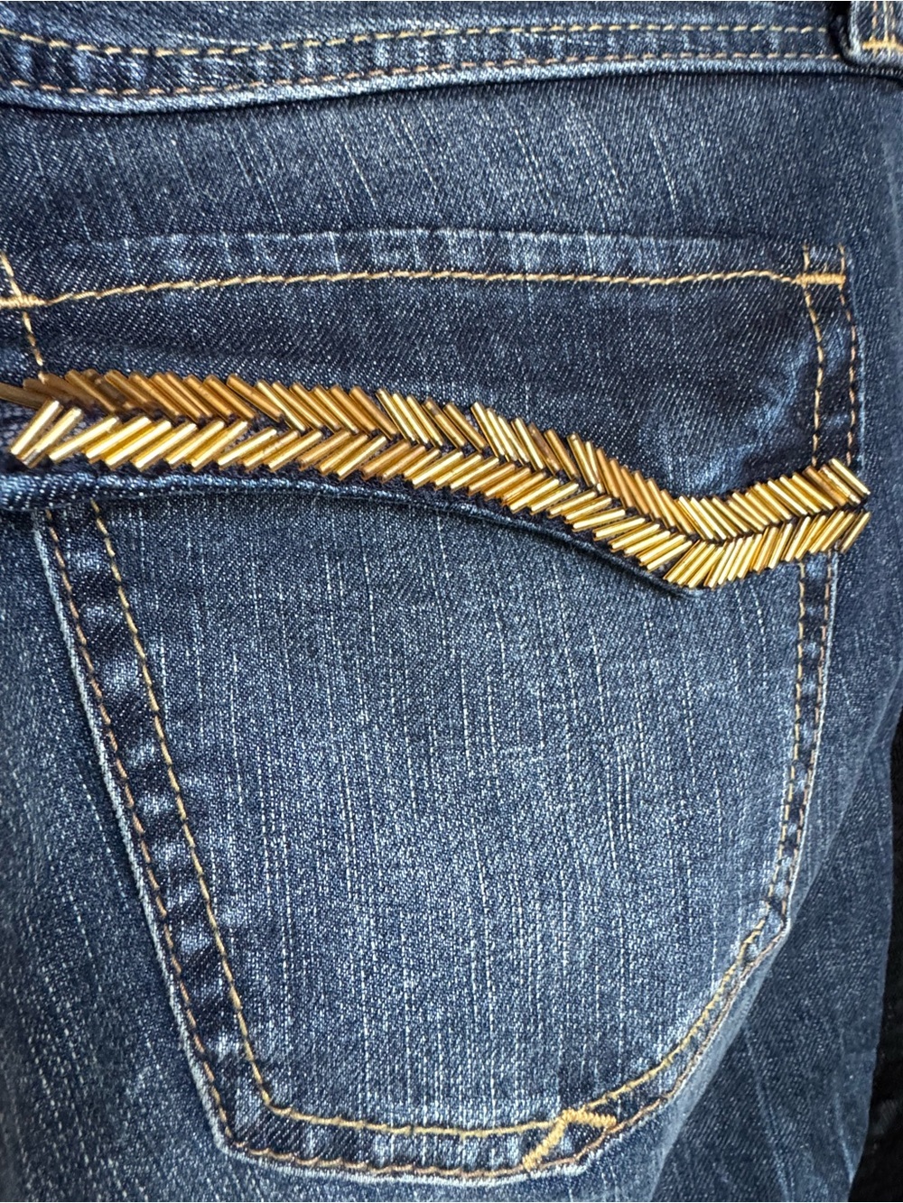 Vintage Express Women’s Low Rise  Boot Jeans with Gold Beaded Pockets
